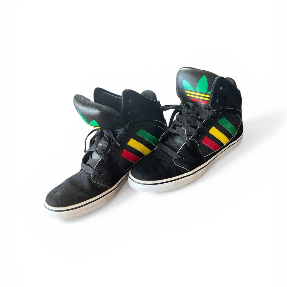 adidas Black High-Top Sneakers with Red, Yellow & Green Accents